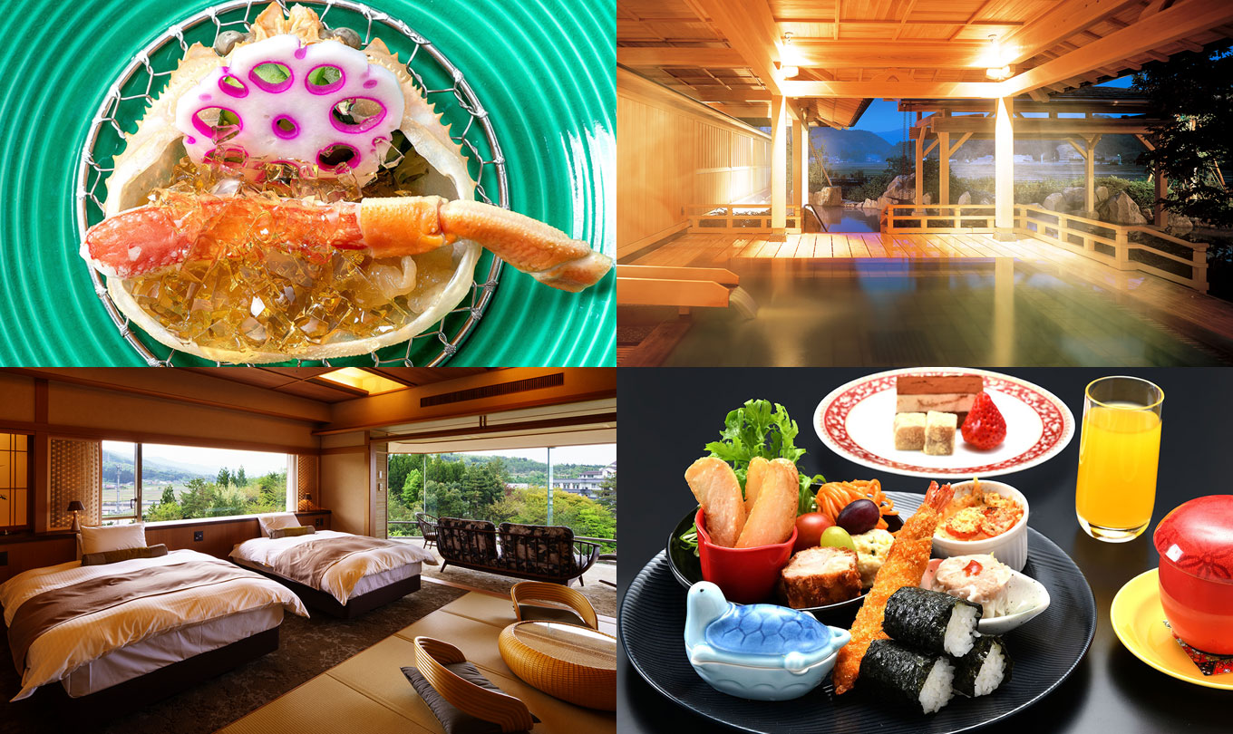 新潟の温泉宿の客室と温泉と料理