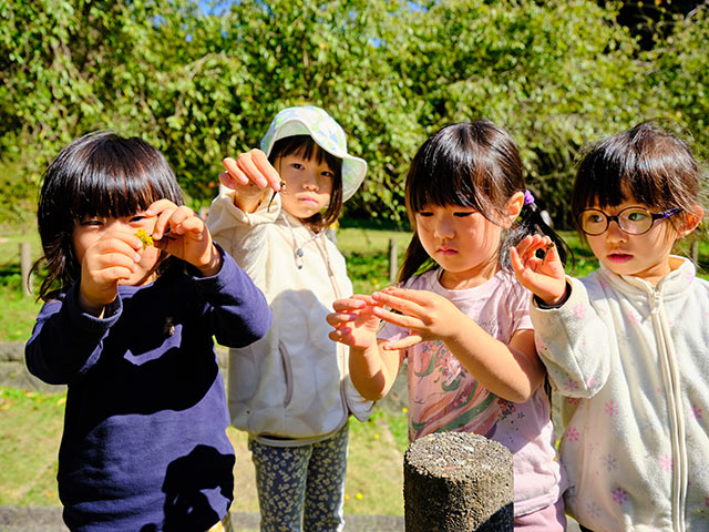 ４人の女の子それぞれがトンボを手にしている