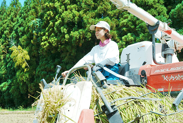 コンバインを乗りこなす小林涼子さん